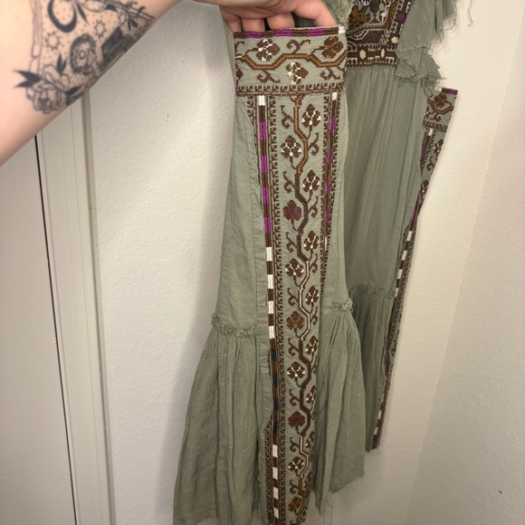 Free People Day Glow Embroidered Mini Dress in Spanish Moss combo size large - Picture 5 of 15